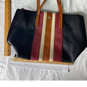 Mark & Hall Navy Striped Tote‎ Bag Faux Leather Trim Shoulder Bag
